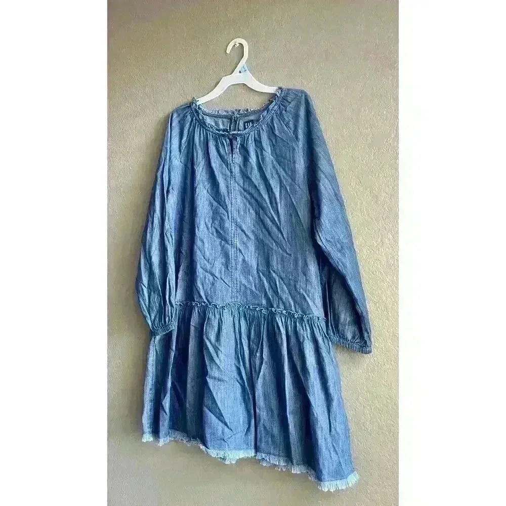Gap Long-Sleeve Tiered All-Day Jean Dress for Girls Size XXL - Picture 3 of 7
